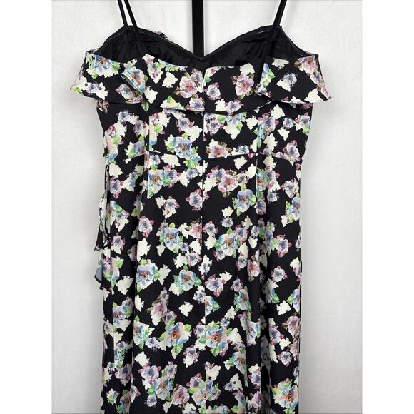 Aidan Mattox Strapless Floral Maxi Dress Women's 12 Black Hi-Low Ruffle Party - Picture 8 of 13